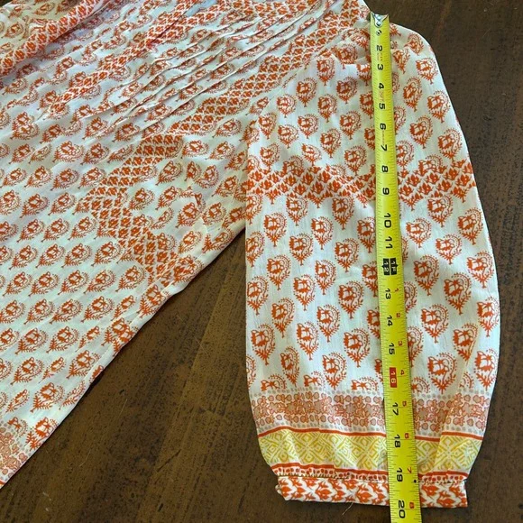 Rose + Olive Womens Orange White Paisley Pintuck Boho Tunic Blouse Top Size 1X - Picture 6 of 13